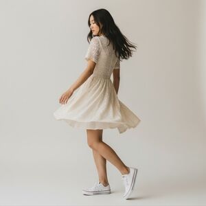 ASOS Cream Lace Lined Skater Mini Dress Women's Size 8 NWT